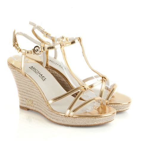 michael kors gold kami t strap wedge sandal|Michael Michael Kors Women's Kami T Strap .